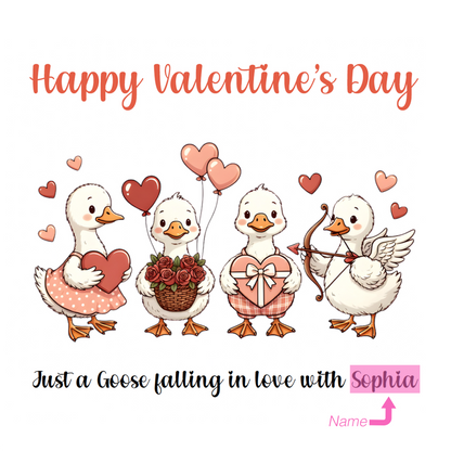 Personalised Funny Happy Valentine’s Day Card with Adorable Goose Design for Loved Ones, Wife, Husband, Boyfriend, Girlfriend, Partner etc - Custom Name for Him or Her - Pink Envelope Included