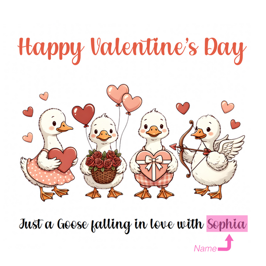 Personalised Funny Happy Valentine’s Day Card with Adorable Goose Design for Loved Ones, Wife, Husband, Boyfriend, Girlfriend, Partner etc - Custom Name for Him or Her - Pink Envelope Included