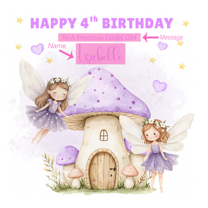 Personalised 4th Birthday Card for Girls – Fairy Design with Custom Name and Message – Age 4 Years Old Birthday Card for Girls, Kids, Daughter, Granddaughter, Niece – Purple Envelope Included