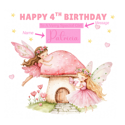 Personalised 4th Birthday Card for Girls – Pink Fairy Design with Custom Name and Message – Age 4 Years Old Birthday Card for Girls, Kids, Daughter, Granddaughter, Niece – Pink Envelope Included