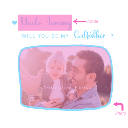 Personalised Photo Godfather Proposal Card - Will You Be My Godfather Card with Custom Name and Photo - Elegant Personalised Baptism Christening Day Proposal Card - Blue Envelope Included