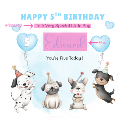 Personalised 5th Birthday Card for Boys – Cute Puppy Dogs Design with Custom Name and Message, Age 5 Years Old Birthday Card for Kids, Children, Boy, Son, Grandson, Nephew– Blue Envelope Included