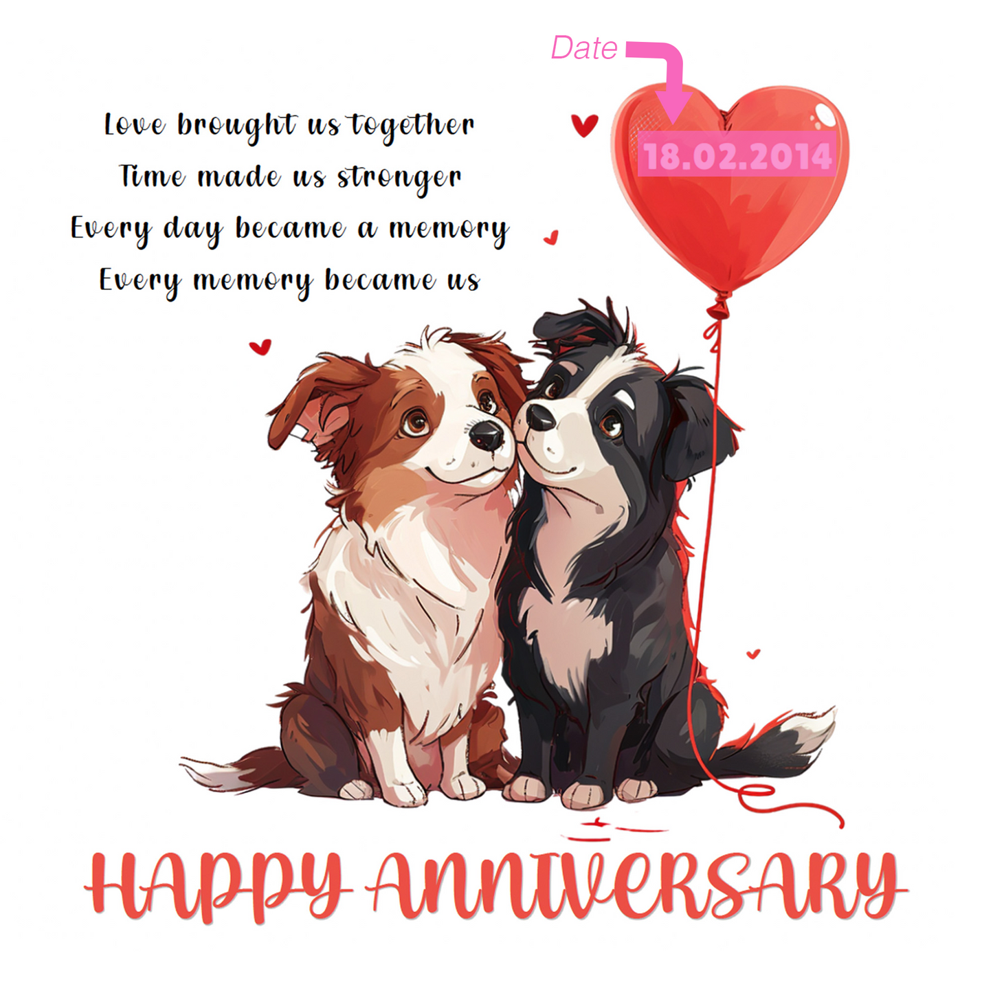 Personalised Cute Dogs Anniversary Card - Custom Date Anniversary Card for Wedding, Relationship Milestones 1st, 2nd,10th - For Dog Lover, Him, Her, Wife, Husband, Couples - Red Envelope Included