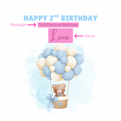 Personalised 2 Years Old 2nd Birthday Card for Toddler Boy – Cute Teddy Bear Design with Custom Name & Message - Two years old Birthday Card for Son, Grandson Nephew with Blue Envelope