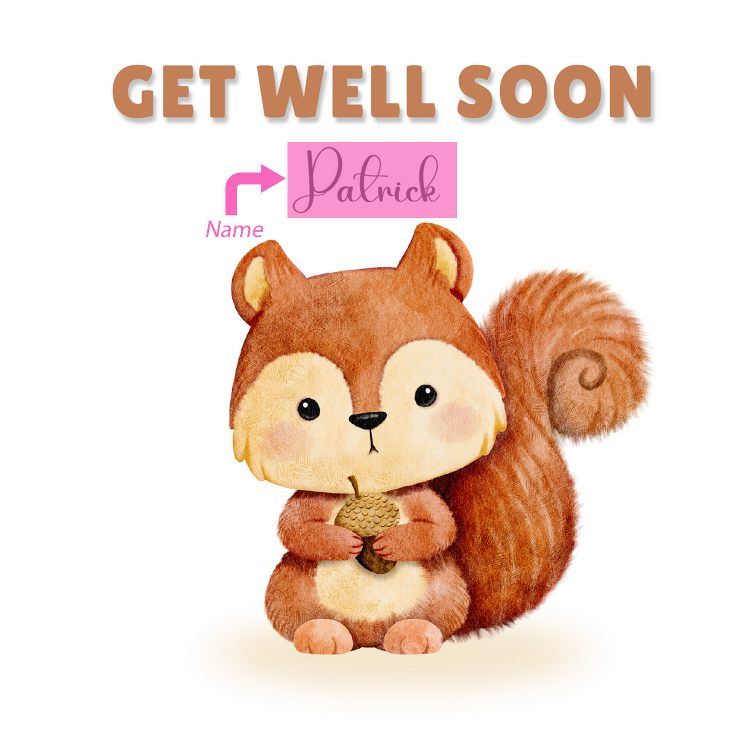 Squirrel-Personalised Get Well Soon Card, Thinking of You Folded Card, Sympathy, Sorry for your Loss Folded Card