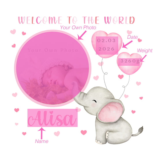 Personalised Phoro New Baby Girl Card Congratulations for Newborn Daughter, Granddaughter, Niece - Welcome To The World Card - Custom Photo Frame with Name, Birth Date & Weight with Pink Envelope