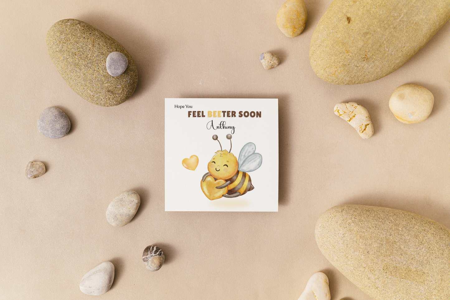 Bumble Bee -Personalised Hope You Feel Better Soon Folded Card, Get Well Card, Thinking of You Card, Sympathy Folded Card