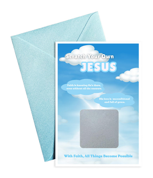 Scratch Your Own Jesus – Fun Scratch-off card, Secret Santa, Stocking Filler & Xmas Gift for Friends, Co-Workers & Loved Ones - Alternative to Grow Your Own Kits -Blue Gift Envelope Included