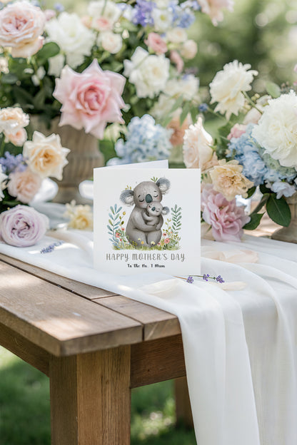 Happy Mother’s Day Card To The No. 1 Mum for Her, Mummy, Mama, Mum, Mother to be, Grandma from Children, Son & Daughter – Cute Koala Mummy & Kid Design - Pink Envelope Included