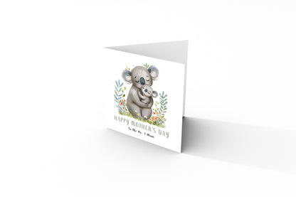 Happy Mother’s Day Card To The No. 1 Mum for Her, Mummy, Mama, Mum, Mother to be, Grandma from Children, Son & Daughter – Cute Koala Mummy & Kid Design - Pink Envelope Included