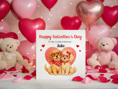 Personalised Cute Dogs Valentine’s Day Card wth Custom Message and Name - for Dog Lovers, Pet Owners, Wife, Husband, Boyfriend, Girlfriend, Fiance, Fiancee - for Him or Her - Red Envelope Included