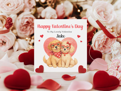 Personalised Cute Dogs Valentine’s Day Card wth Custom Message and Name - for Dog Lovers, Pet Owners, Wife, Husband, Boyfriend, Girlfriend, Fiance, Fiancee - for Him or Her - Red Envelope Included