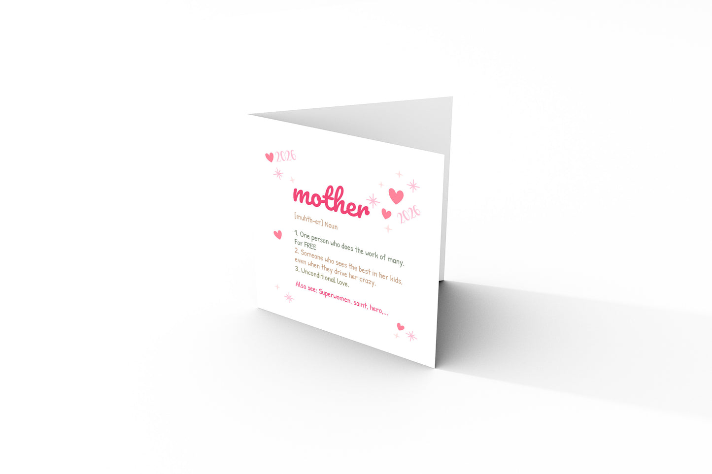2026 Happy Mother’s Day Card -  Cute Mother Definition Design for Mother, Mum To Be, Step-Mum, Grranma, Wife – Sweet Spring Mother’s Day Card from Son or Daughter - Pink Envelope Included