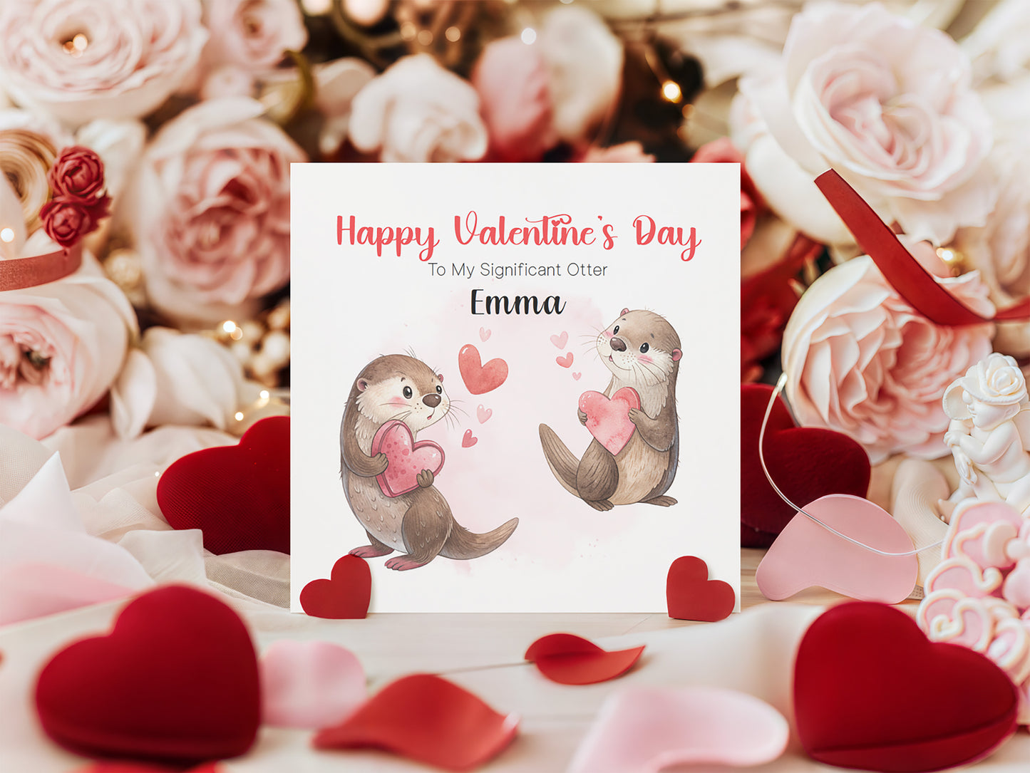 Personalised Valentine’s Day Card with Cute Otter Design with Custom Name - for Loved Ones, Wife, Husband, Boyfriend, Girlfriend - Cute Pun Love Card for Him or for Her - Red Envelope Included