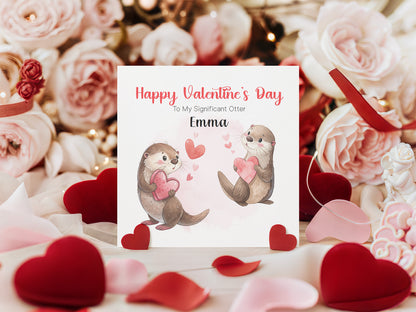 Personalised Valentine’s Day Card with Cute Otter Design with Custom Name - for Loved Ones, Wife, Husband, Boyfriend, Girlfriend - Cute Pun Love Card for Him or for Her - Red Envelope Included