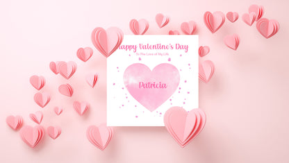 Personalised Happy Valentine’s Day Card with Elegant Pink Heart Design for Loved Ones, Wife,  Girlfriend, Fiancee, Partner - with Custom Name & Message just for Her - Pink Envelope Included