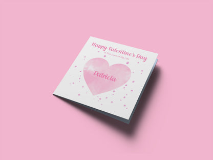Personalised Happy Valentine’s Day Card with Elegant Pink Heart Design for Loved Ones, Wife,  Girlfriend, Fiancee, Partner - with Custom Name & Message just for Her - Pink Envelope Included