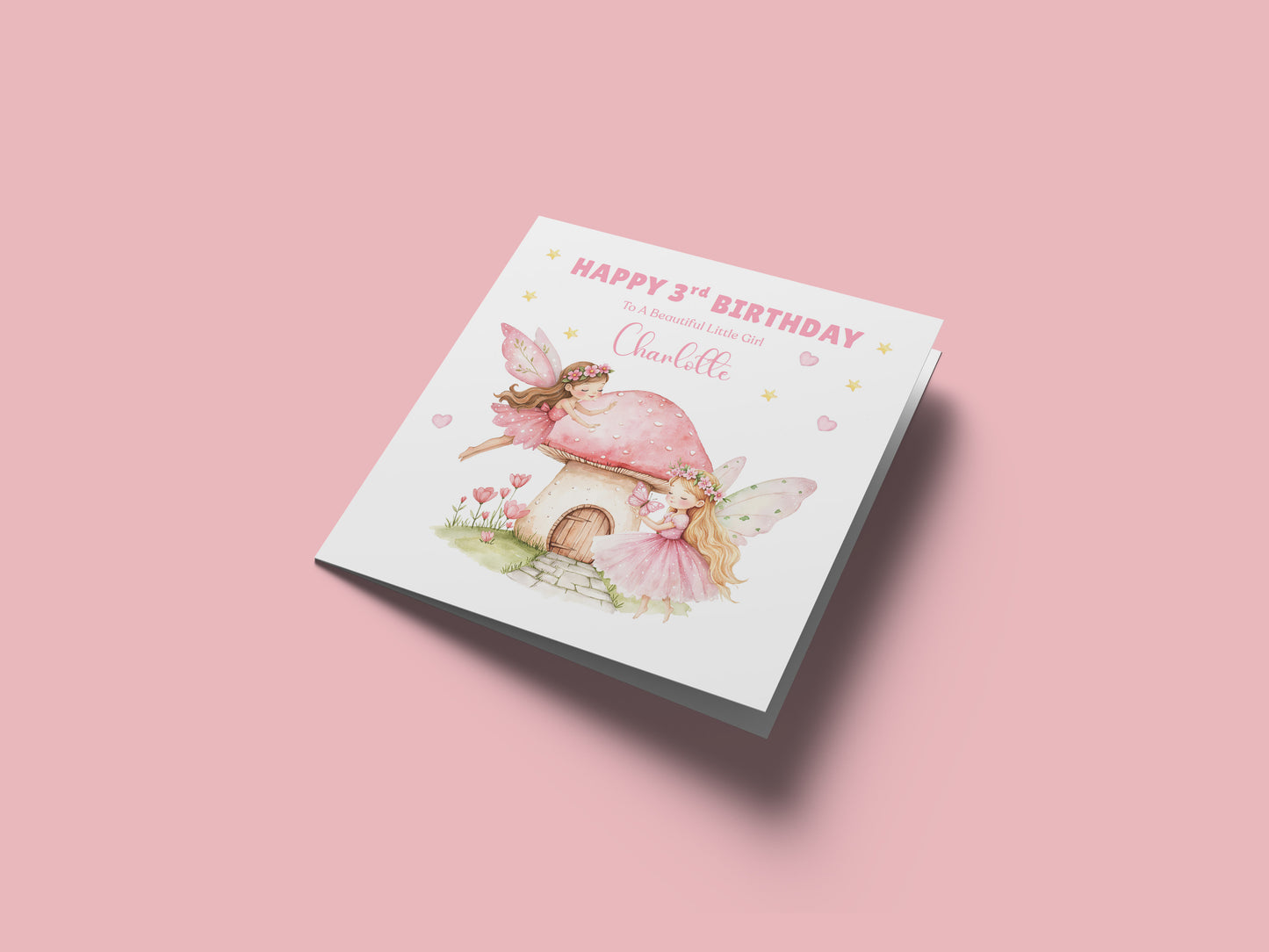 Personalised 3 Years Old 3rd Birthday Card for Toddler Girl – Pink Fairy Design with Custom Name & Message - Age 3 Year Old Birthday Card for Girls, Daughter, Granddaughter, Niece with Pink Envelope