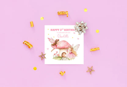 Personalised 3 Years Old 3rd Birthday Card for Toddler Girl – Pink Fairy Design with Custom Name & Message - Age 3 Year Old Birthday Card for Girls, Daughter, Granddaughter, Niece with Pink Envelope