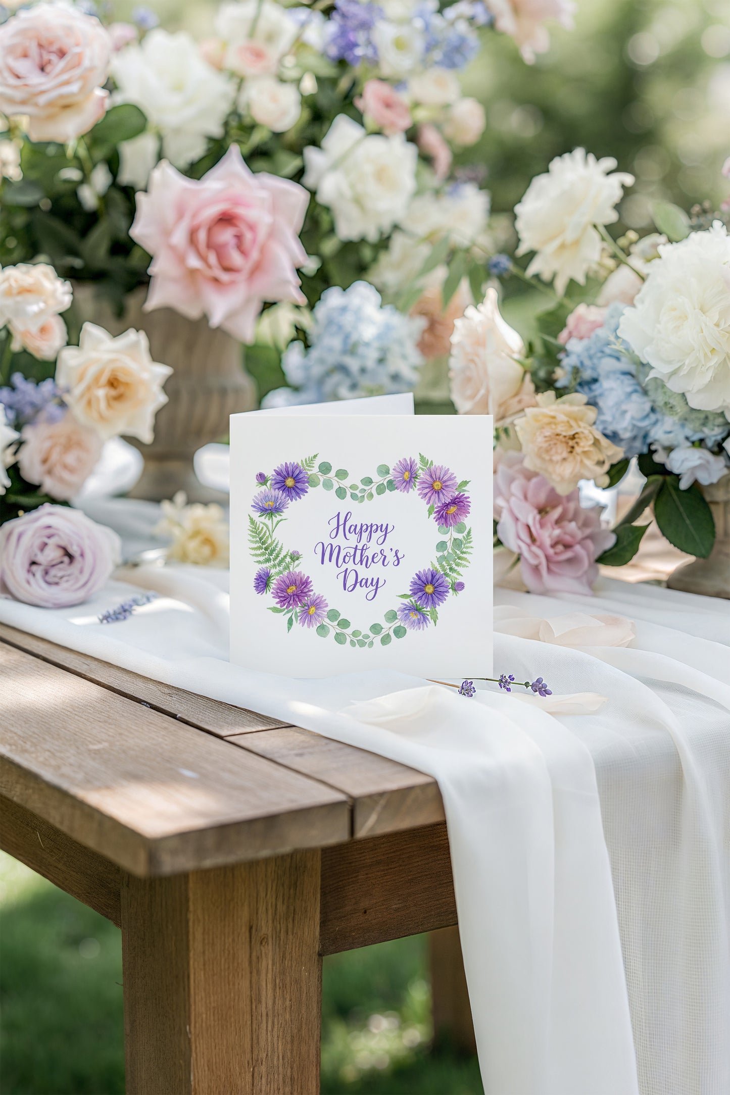 Purple Floral Wreath Happy Mother’s Day Card with Elegant "Happy Mother’s Day" Message for Mother, Mother To Be, Step-Mum, Grandma, Wife from Son or Daughter - Purple Envelope Included