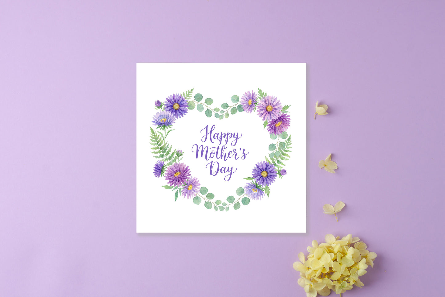 Purple Floral Wreath Happy Mother’s Day Card with Elegant "Happy Mother’s Day" Message for Mother, Mother To Be, Step-Mum, Grandma, Wife from Son or Daughter - Purple Envelope Included