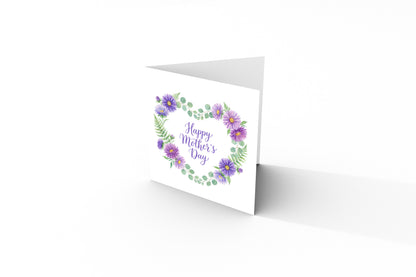 Purple Floral Wreath Happy Mother’s Day Card with Elegant "Happy Mother’s Day" Message for Mother, Mother To Be, Step-Mum, Grandma, Wife from Son or Daughter - Purple Envelope Included