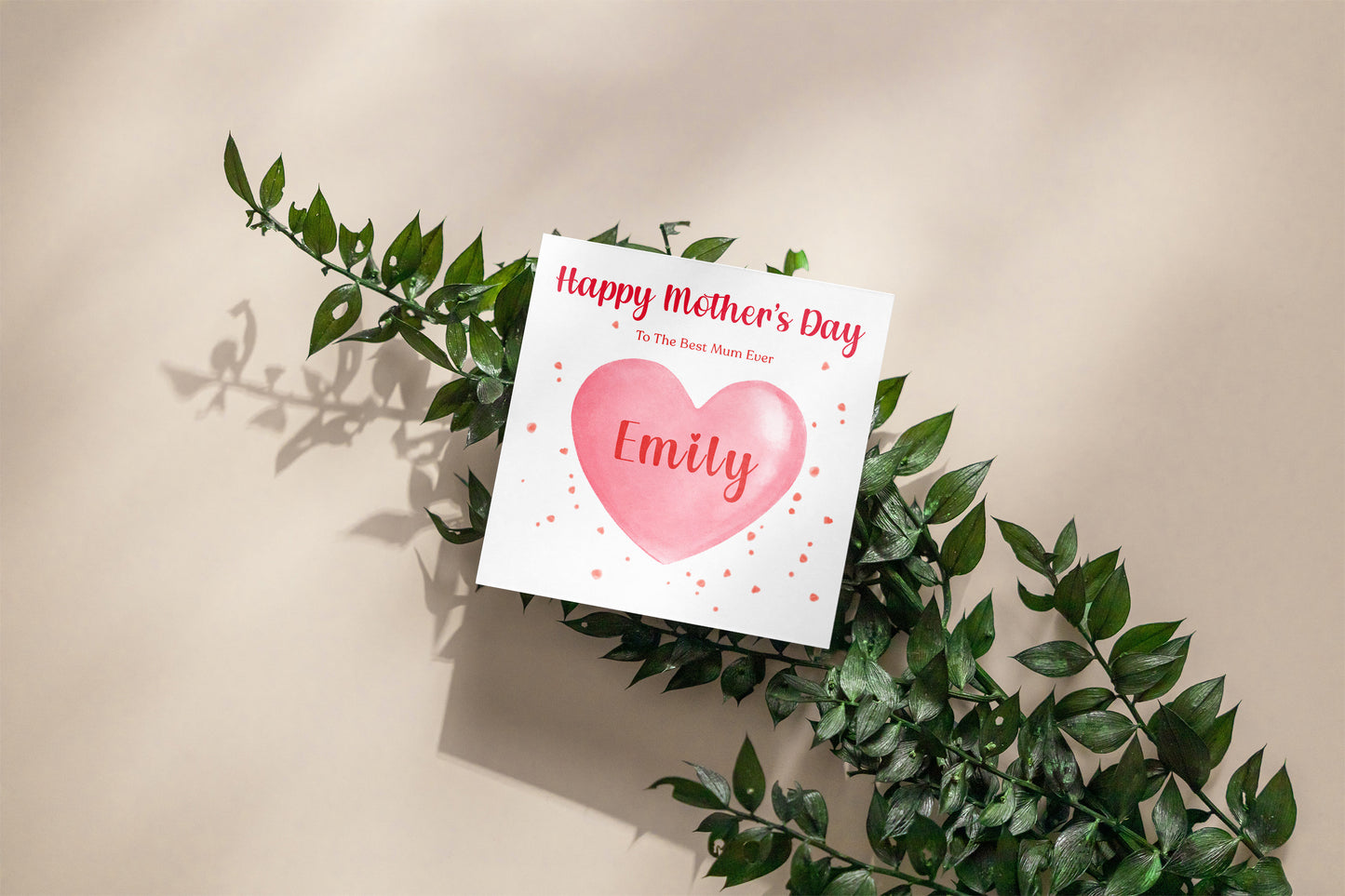 Personalised Happy Mother's Day Card for Her, Mummy, Mama, Mum, Mother to be, Mum to be, Grandma, Wife - Red Heart Design - from Son, Daughter and Kids – Custom Name & Message  - Red Envelope Included