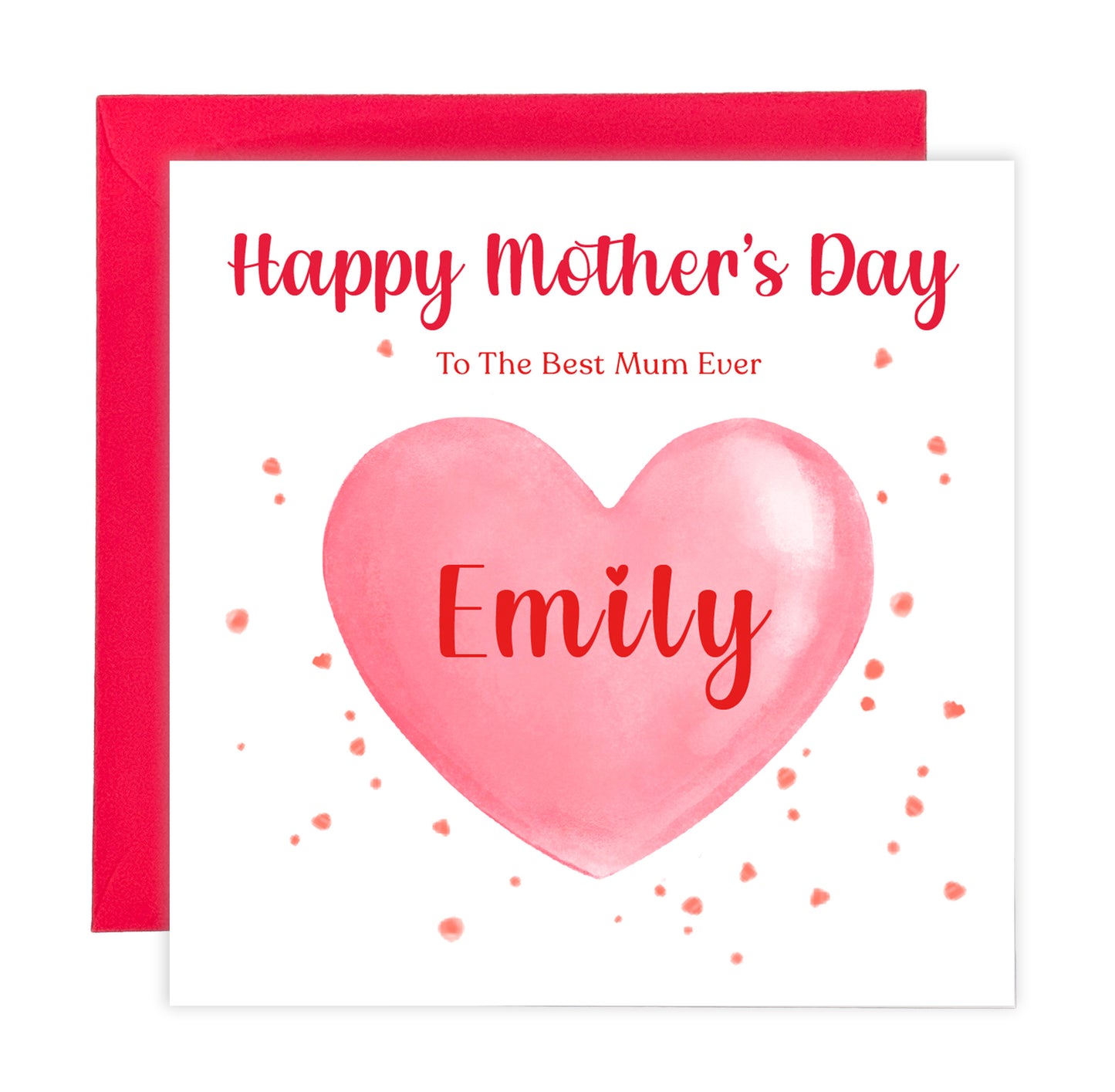 Personalised Happy Mother's Day Card for Her, Mummy, Mama, Mum, Mother to be, Mum to be, Grandma, Wife - Red Heart Design - from Son, Daughter and Kids – Custom Name & Message  - Red Envelope Included
