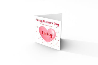 Personalised Happy Mother's Day Card for Her, Mummy, Mama, Mum, Mother to be, Mum to be, Grandma, Wife - Red Heart Design - from Son, Daughter and Kids – Custom Name & Message  - Red Envelope Included