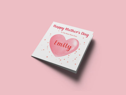 Personalised Happy Mother's Day Card for Her, Mummy, Mama, Mum, Mother to be, Mum to be, Grandma, Wife - Red Heart Design - from Son, Daughter and Kids – Custom Name & Message  - Red Envelope Included