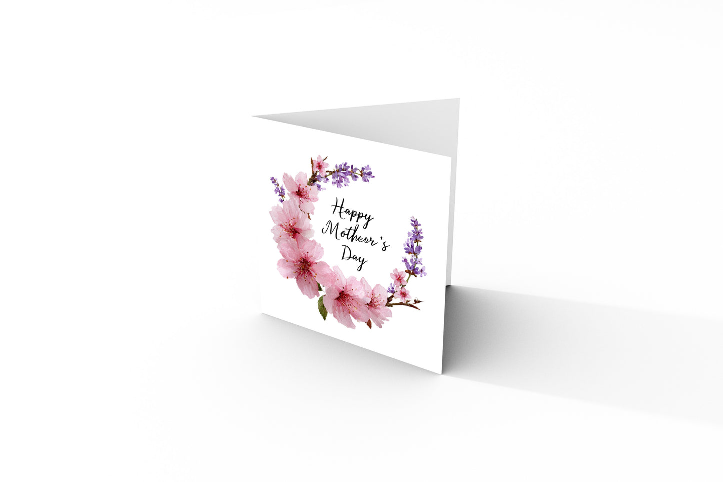 Elegant Sakura Happy Mother’s Day Card with Cherry Blossom & Lavenders for Mother, Mother To Be, Step-Mum, Grandma, Wife from Son or Daughter - Pink Envelope Included