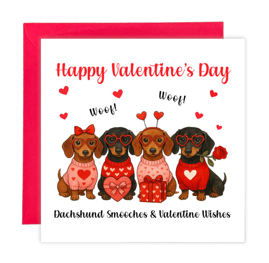 Cute Sausage Dogs Valentine’s Day Card  – Funny Dachshund Design for Dog Lovers, Pet Owners, Wife, Husband, Boyfriend, Girlfriend, Fiance, Fiancee - for Him or Her - Red Envelope Included