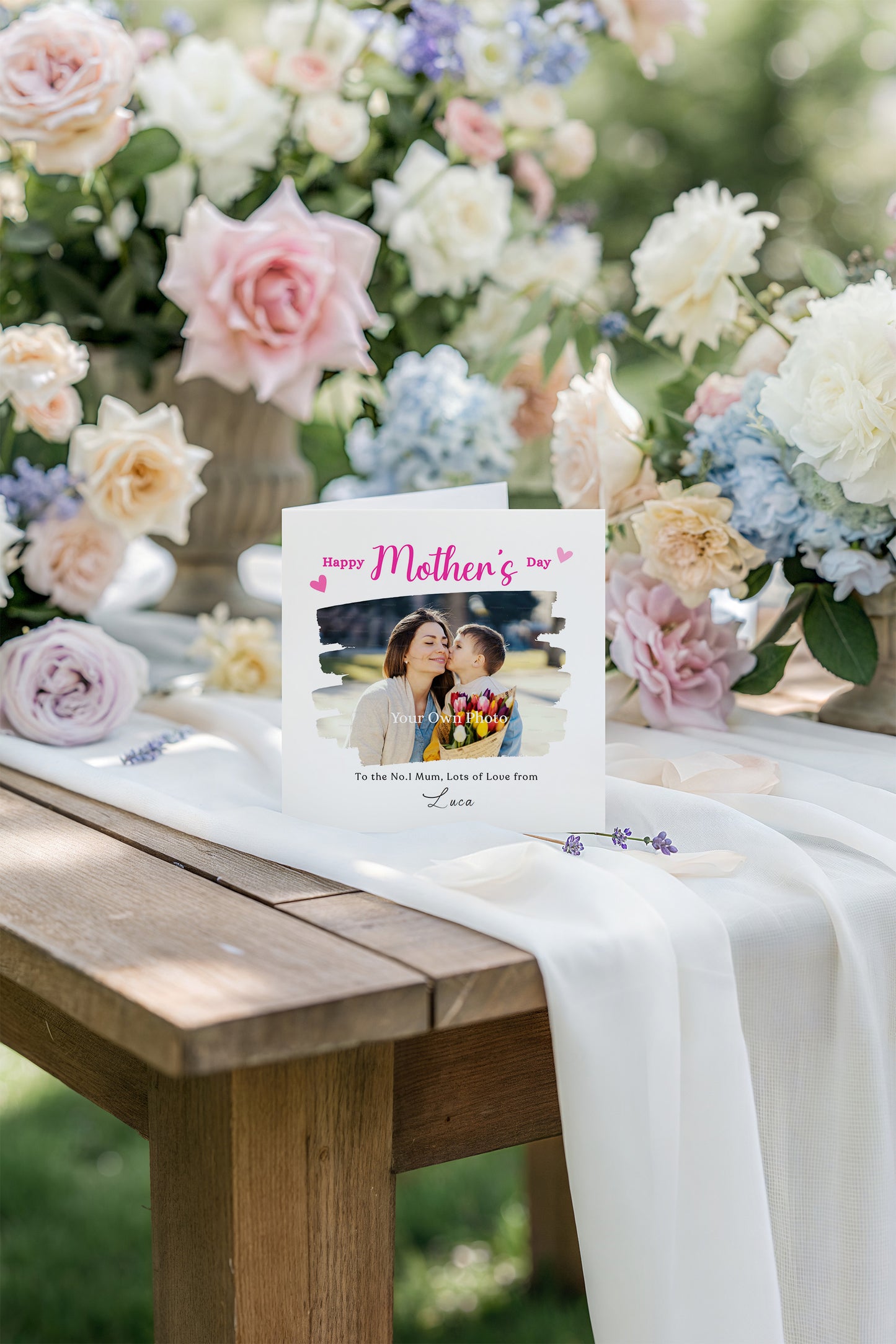 Personalised Photo Happy Mother's Day Card for Her, Mummy, Mama, Mum, Mother to be, Mum to be, Grandma, Wife from Children, Son, Daughter, Kids – Custom Name, Message & Photo -Pink Envelope Included