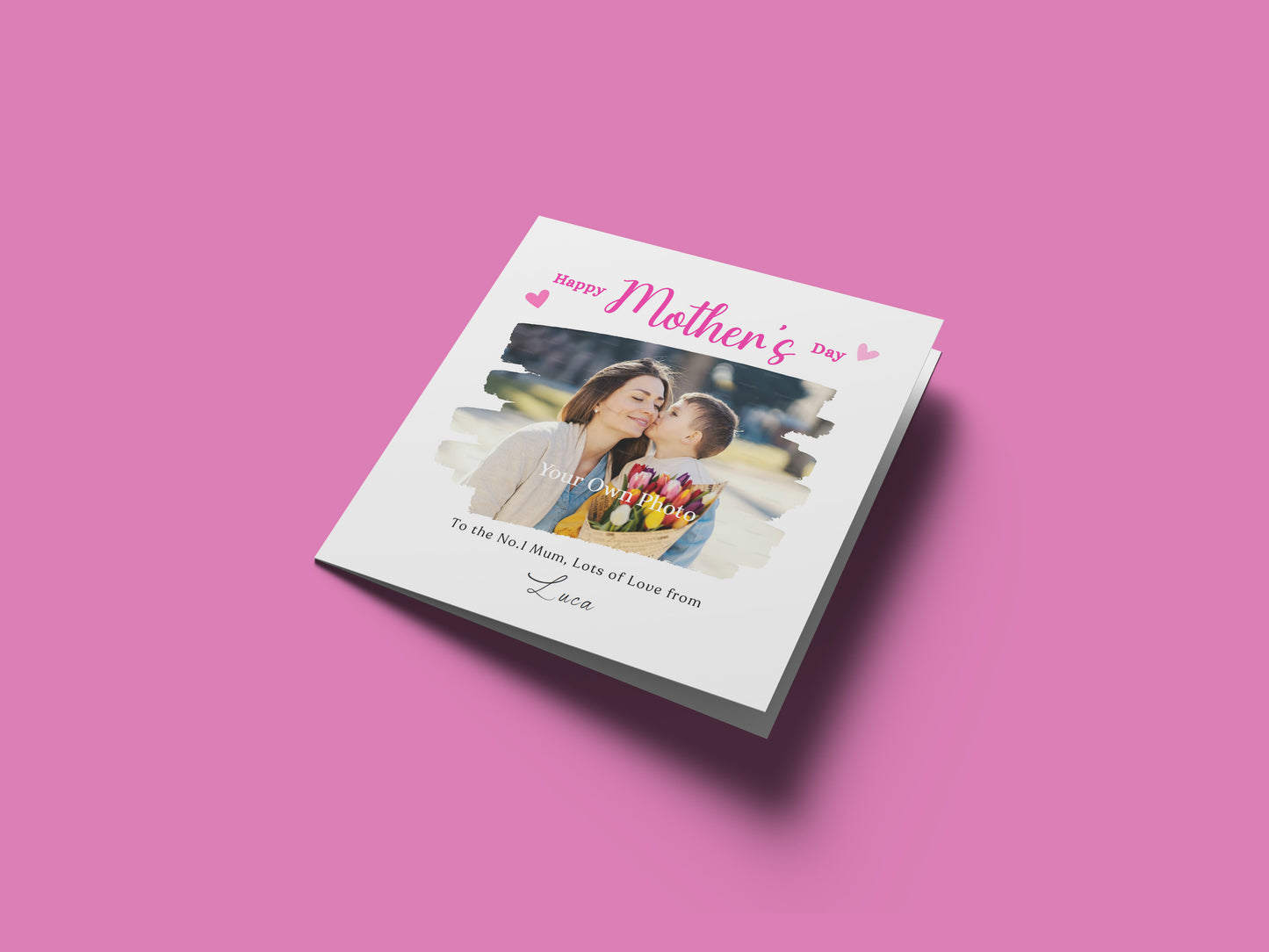 Personalised Photo Happy Mother's Day Card for Her, Mummy, Mama, Mum, Mother to be, Mum to be, Grandma, Wife from Children, Son, Daughter, Kids – Custom Name, Message & Photo -Pink Envelope Included