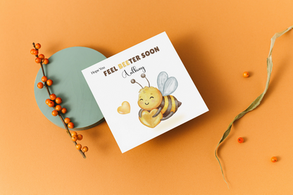 Bumble Bee -Personalised Hope You Feel Better Soon Folded Card, Get Well Card, Thinking of You Card, Sympathy Folded Card