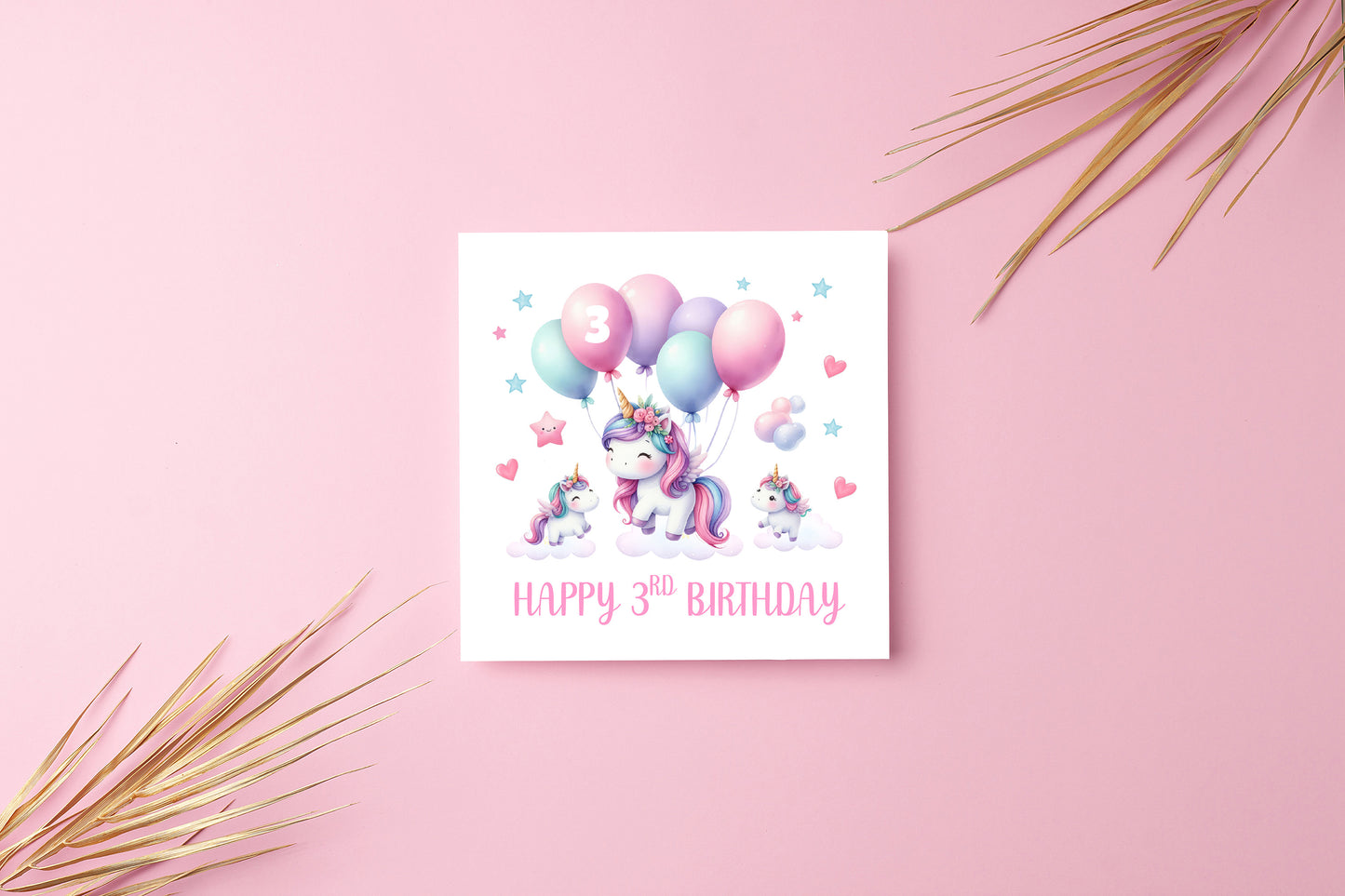 3 Years Old 3rd Birthday Card for Toddler Girl – Cute Unicorn and balloons Design - Age 3 Year Old Magical Birthday Card for Little Girls, Daughter, Granddaughter, Niece - Pink Envelope Included