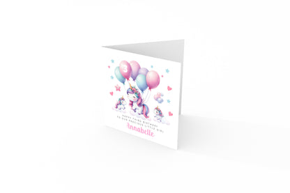 Personalised 3 Years Old 3rd Birthday Card for Toddler Girl – Cute Unicorn Design with Custom Name & Message - Age 3 Year Old Birthday Card for Girls, Daughter, Granddaughter, Niece with Pink Envelope