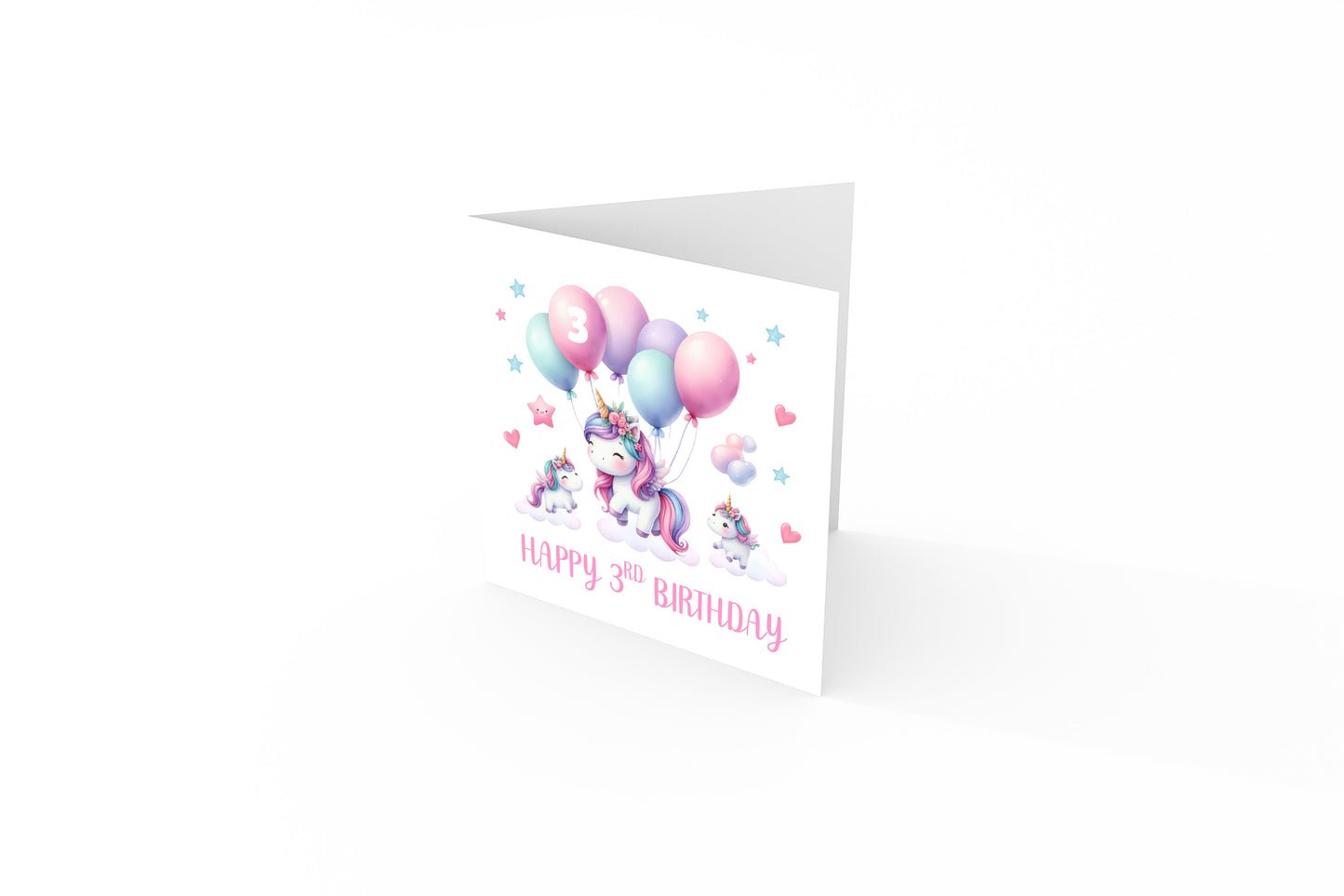 3 Years Old 3rd Birthday Card for Toddler Girl – Cute Unicorn and balloons Design - Age 3 Year Old Magical Birthday Card for Little Girls, Daughter, Granddaughter, Niece - Pink Envelope Included