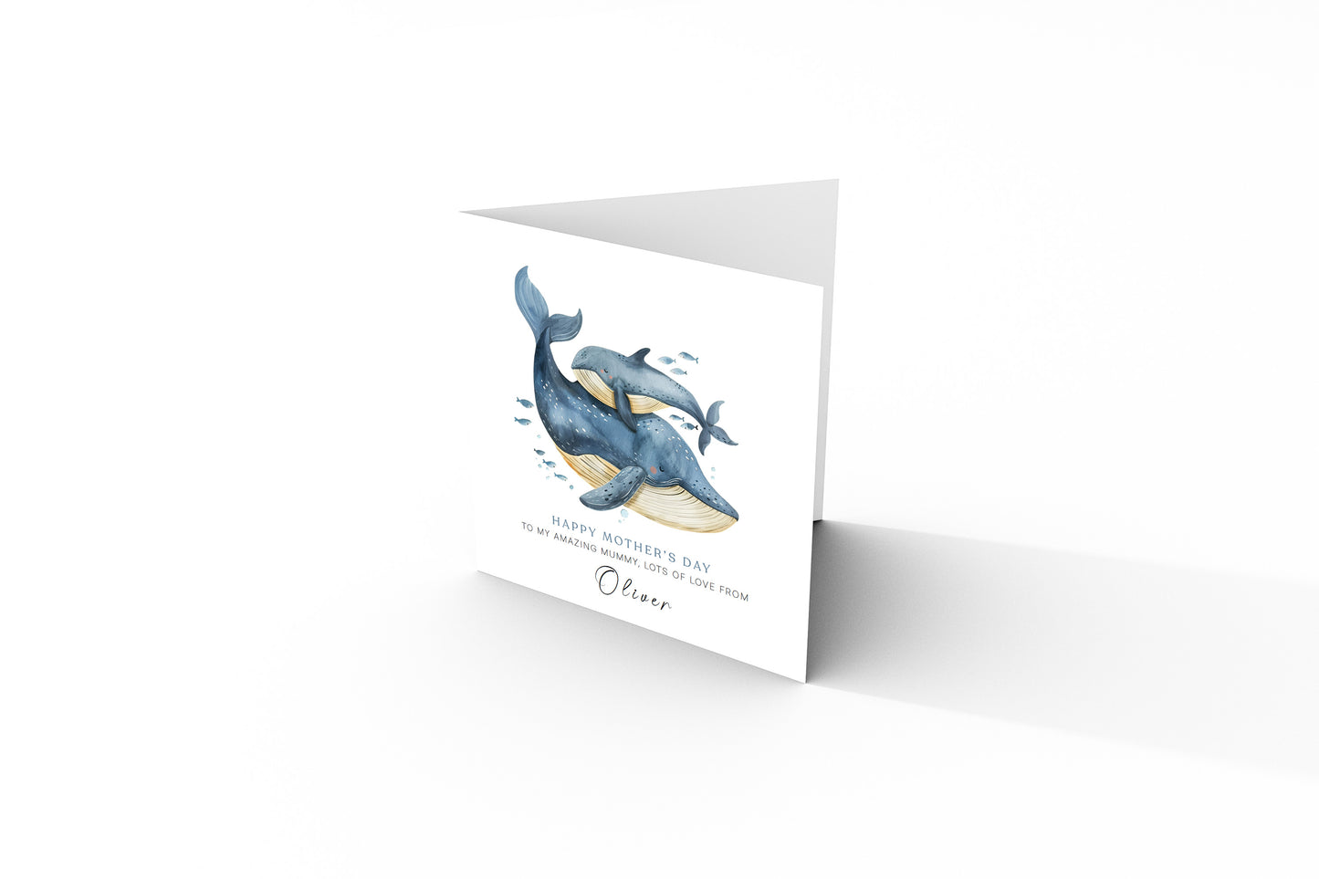 Personalised Happy Mother's Day Card with Custom Name for Mummy, Mama, Mother to be, Step-Mum, Grandma, Ocean Lover from Children, Son & Daughter – Beautiful Whale Mum & Kid - Pink Envelope Included