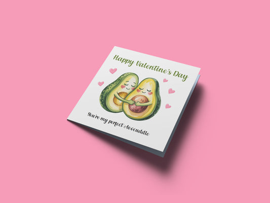 Happy Valentine’s Day Card with Cute Avacados Design - You’re My Perfect Avocuddle for Loved Ones, Wife, Husband, Boyfriend, Girlfriend, Partner, for Him or Her - Pink Envelope Included