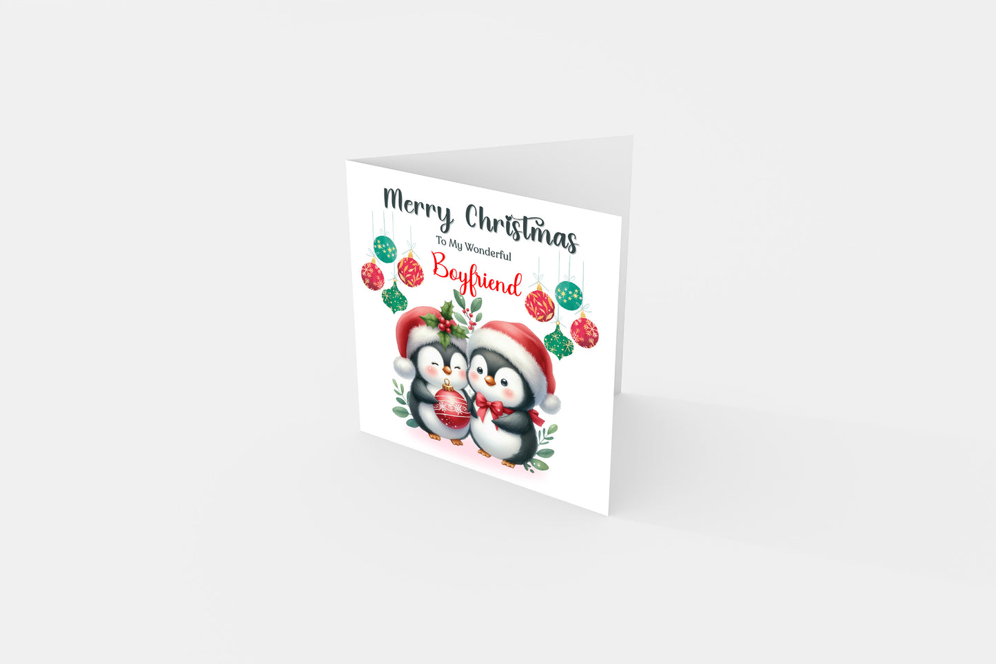 Cute Penguin Couple Merry Christmas Card – Penguins Xmas Card for Him or Her  – 6 Options Available: Boyfriend, Girlfriend, Husband, Wife, Fiancé & Fiancée – Red Envelope Included