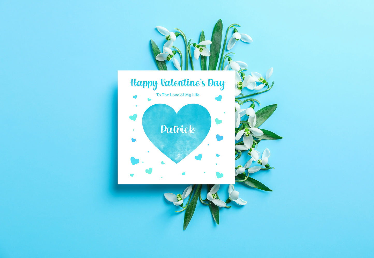 Personalised Happy Valentine’s Day Card with Elegant Blue Heart Design for Loved Ones, Husband,   Boyfriend, Fiance, Partner - with Custom Name & Message just for Him - Blue Envelope Included