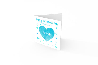 Personalised Happy Valentine’s Day Card with Elegant Blue Heart Design for Loved Ones, Husband,   Boyfriend, Fiance, Partner - with Custom Name & Message just for Him - Blue Envelope Included