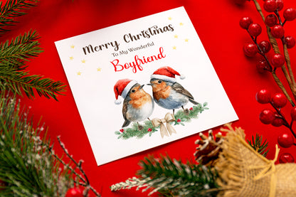 Robin Couple Christmas Card – 6 Options Available: Boyfriend, Girlfriend, Husband, Wife, Fiancé & Fiancée – Love Birds Merry Christmas Card - Red Envelope Included