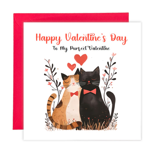 Happy Valentine’s Day Card with Cat Couple Design for Him and for Her - Love Card for Cat Lovers, Cat Owners, Husband, Wife, Parents, Boyfriend, Girlfriend, Partner - Red Envelope Included