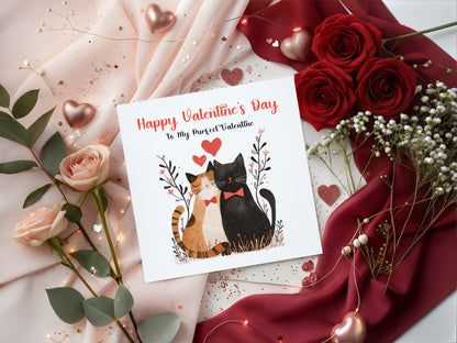 Happy Valentine’s Day Card with Cat Couple Design for Him and for Her - Love Card for Cat Lovers, Cat Owners, Husband, Wife, Parents, Boyfriend, Girlfriend, Partner - Red Envelope Included