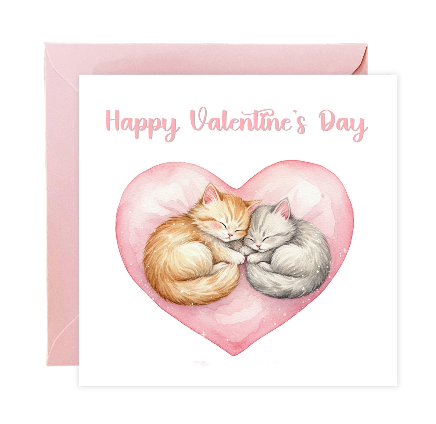 Happy Valentine’s Day Card with Kittens in a Heart Design for Him and for Her - Love Card for Cat Lovers, Cat Owners, Husband, Wife, Parents, Boyfriend, Girlfriend, Partner - Pink Envelope Included