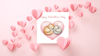 Happy Valentine’s Day Card with Kittens in a Heart Design for Him and for Her - Love Card for Cat Lovers, Cat Owners, Husband, Wife, Parents, Boyfriend, Girlfriend, Partner - Pink Envelope Included