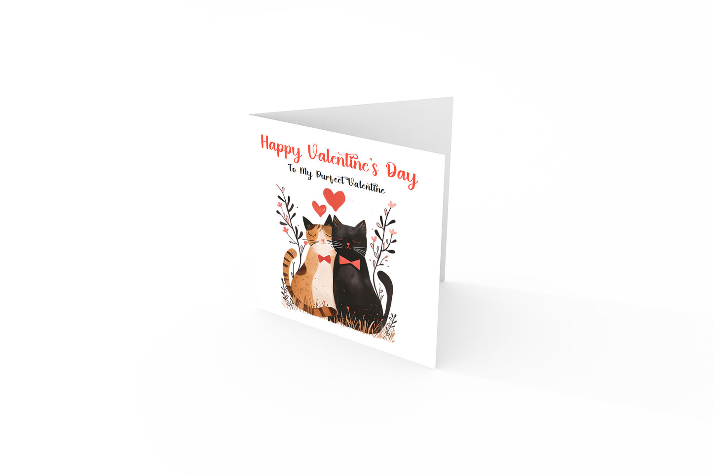 Happy Valentine’s Day Card with Cat Couple Design for Him and for Her - Love Card for Cat Lovers, Cat Owners, Husband, Wife, Parents, Boyfriend, Girlfriend, Partner - Red Envelope Included