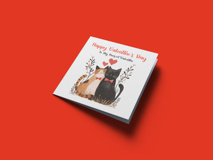 Happy Valentine’s Day Card with Cat Couple Design for Him and for Her - Love Card for Cat Lovers, Cat Owners, Husband, Wife, Parents, Boyfriend, Girlfriend, Partner - Red Envelope Included